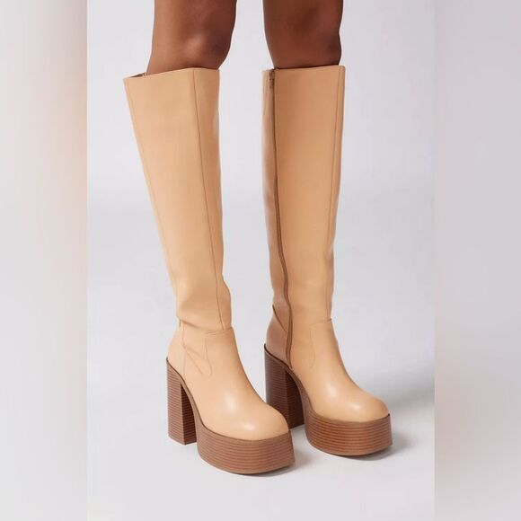 urban outfitters boots UO Noreen Tall Platform Boot size 10 eu 41 in honey heels - Picture 1 of 7